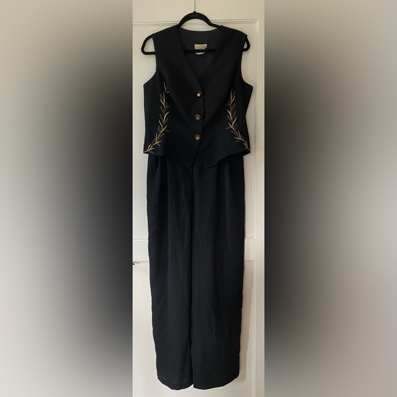 Joseph Ribkoff Pants - VTG Joseph Ribkoff Black Jumpsuit‎ with Vest and Gold Embroidered Details